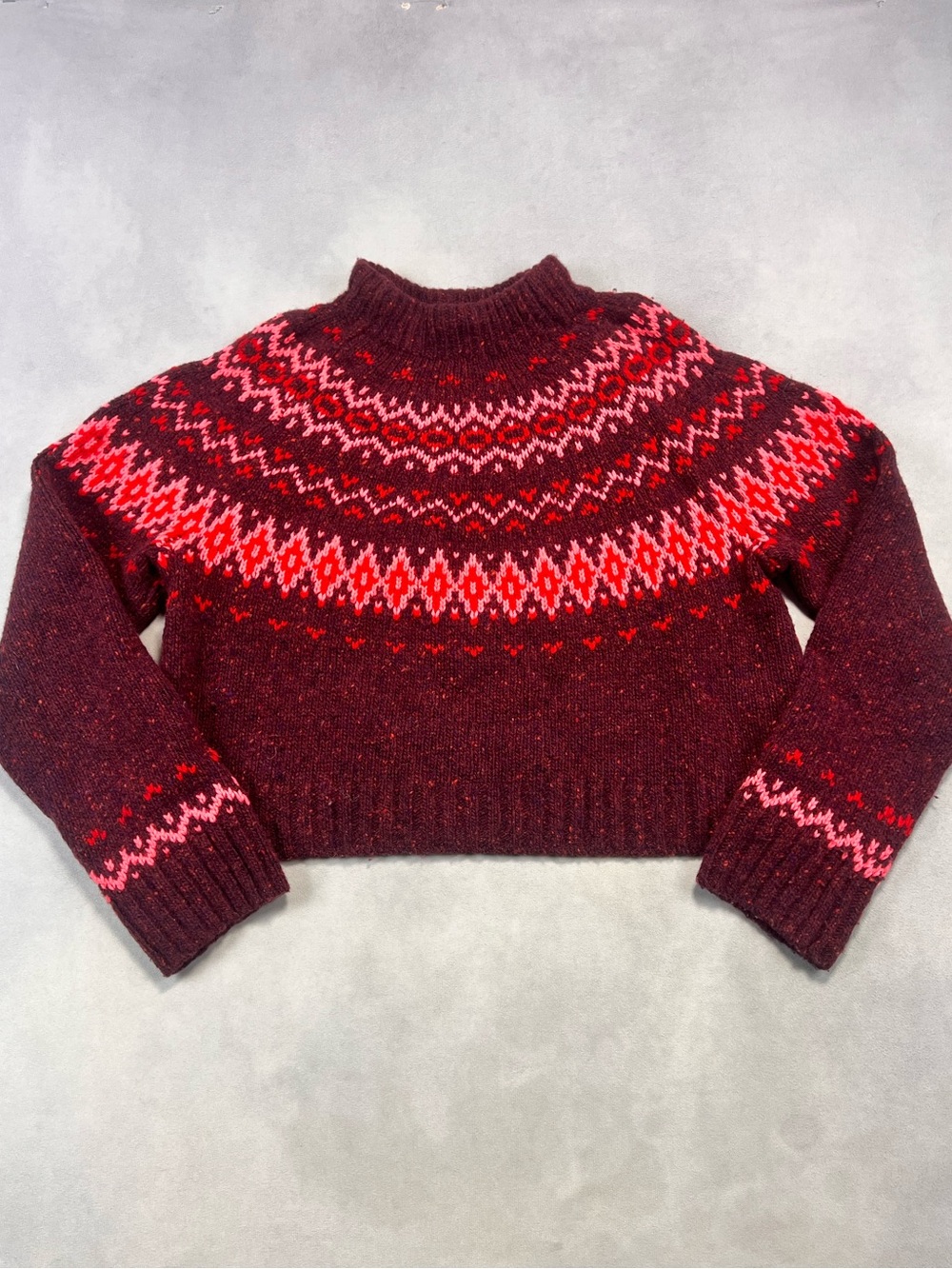 J. Crew Burgundy Fair Isle Cropped Turtleneck Sweater